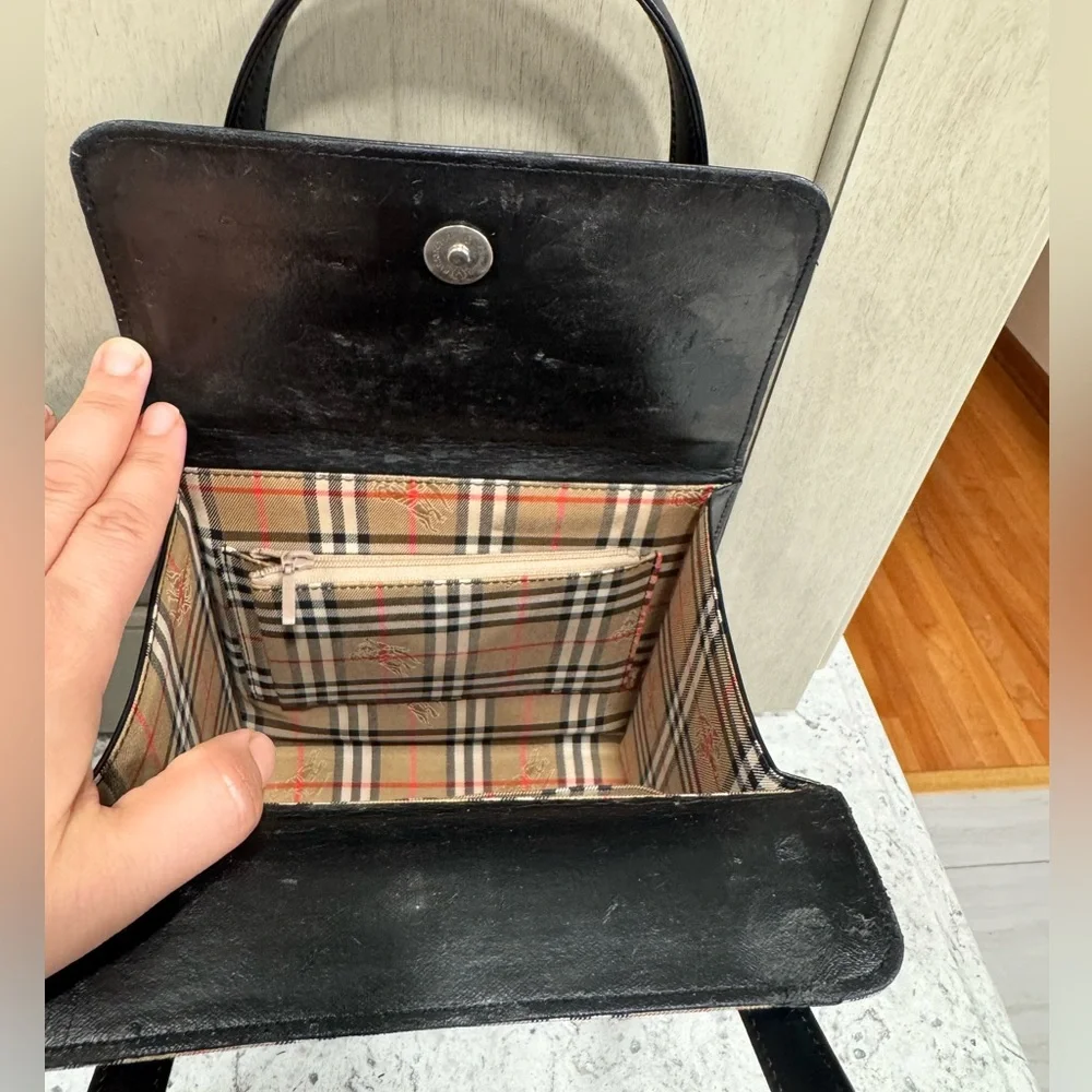 BURBERRY NOVA CHECK LEATHER BLACK HANDBAG AUTHENTIC